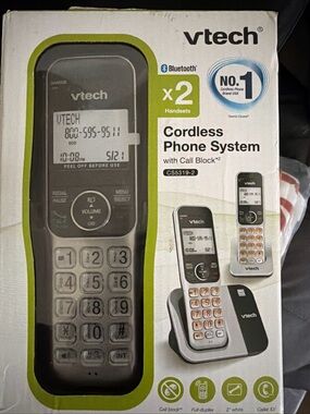 VTech Cordless Phone System with Call Block - White and Black 2 Handsets openbox